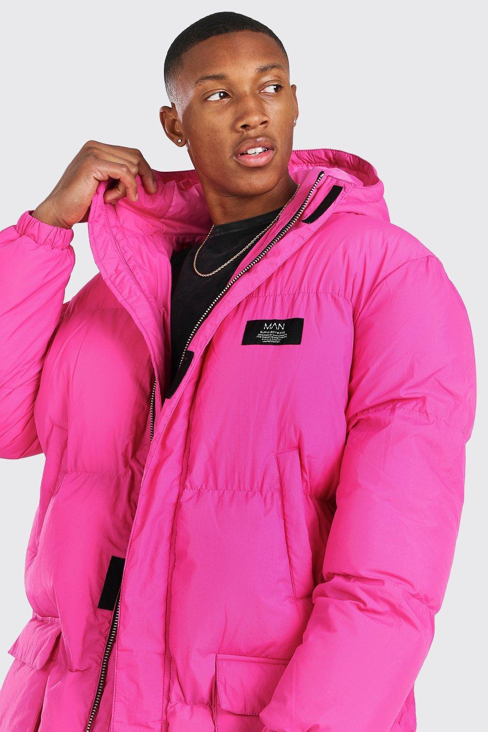 Pink puffer jacket mens sale